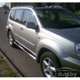 Боковые пороги трубы "Delux" для Nissan X-Trail 2001-2007